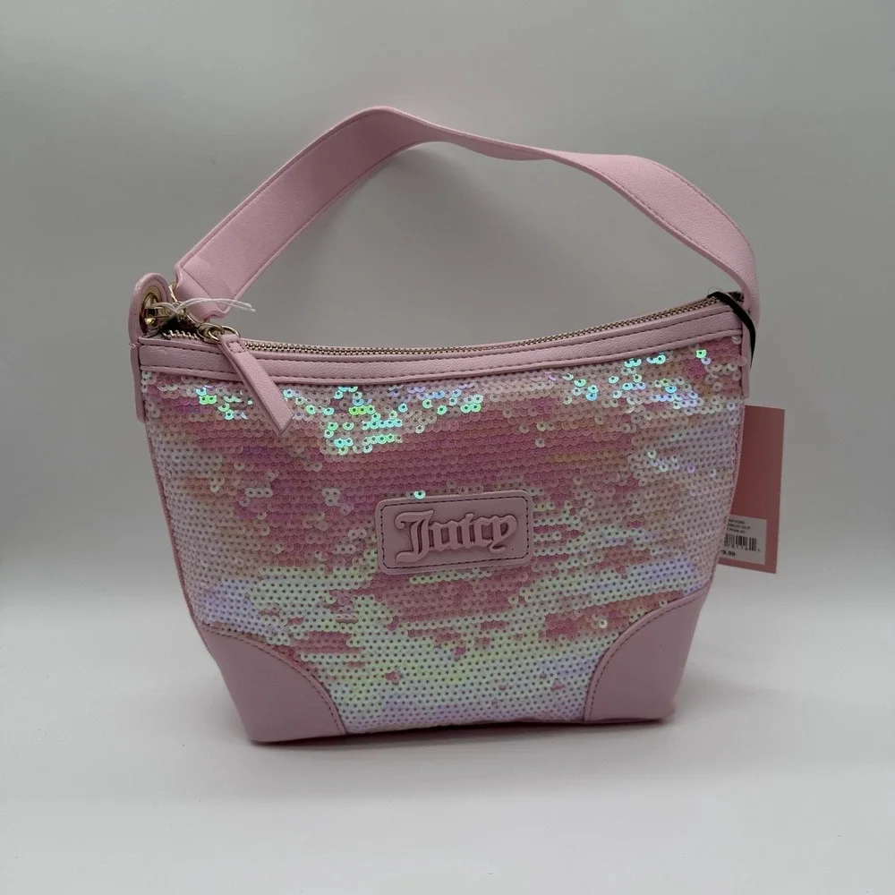 Juicy Couture Blank Canvas Hobo Purse Light Sparkle Iridescent Pink NWT